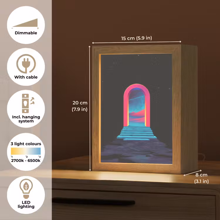 Poortje - Landschap - Sterrenhemel - Roze Light Box met kabel (Tafellamp) klein -USP_EN