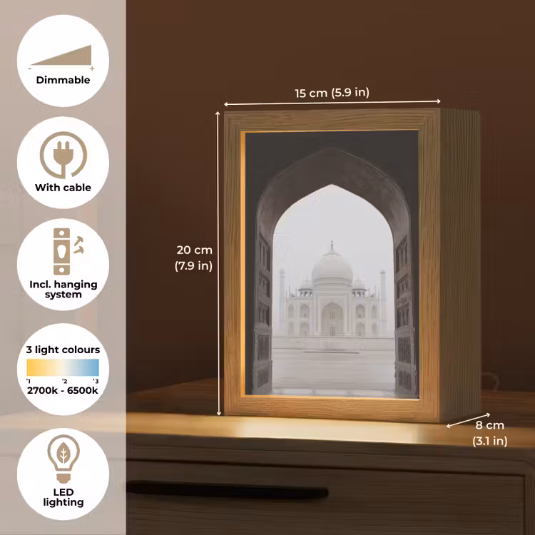 Poort - Symmetrische koepel - Minaretten - Moskee Light Box met kabel (Tafellamp) klein -USP_EN
