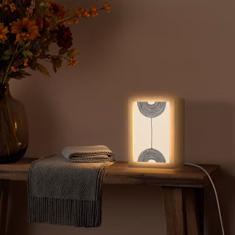 Geometrische bogen - Minimalistisch - Symmetrisch Light Box met kabel (Tafellamp) klein -sfeer4