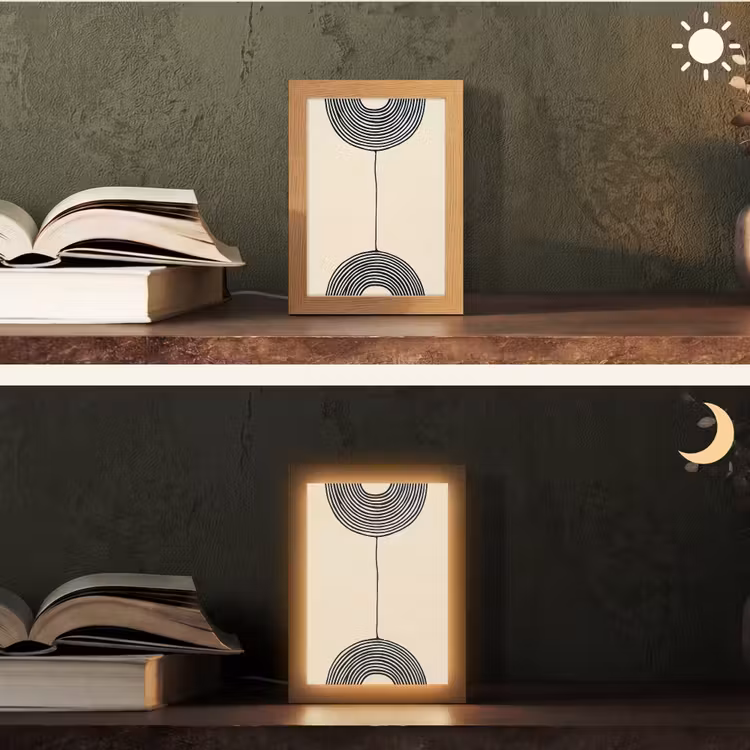 Geometrische bogen - Minimalistisch - Symmetrisch Light Box met kabel (Tafellamp) klein -sfeer3