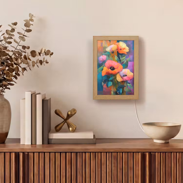 Geometrische kleurvlaken - Modern - Fantasiebloemen Light Box met kabel (Tafellamp) klein -sfeer2