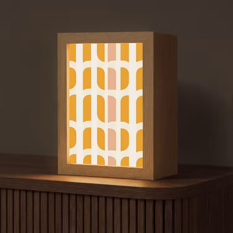 Geometrisch - Patroon - Geel - Roze Light Box met kabel (Tafellamp) klein 925 -z3d_website