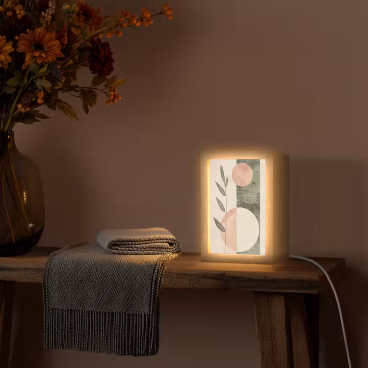 Geometrisch - Roze - Groen - Natuur Light Box met kabel (Tafellamp) klein -sfeer4