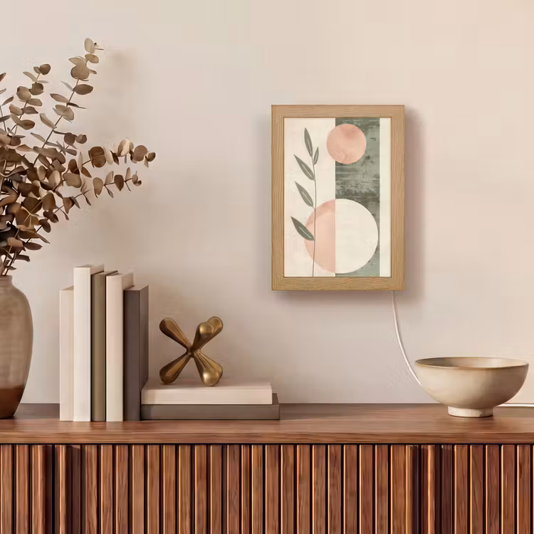 Geometrisch - Roze - Groen - Natuur Light Box met kabel (Tafellamp) klein -sfeer2