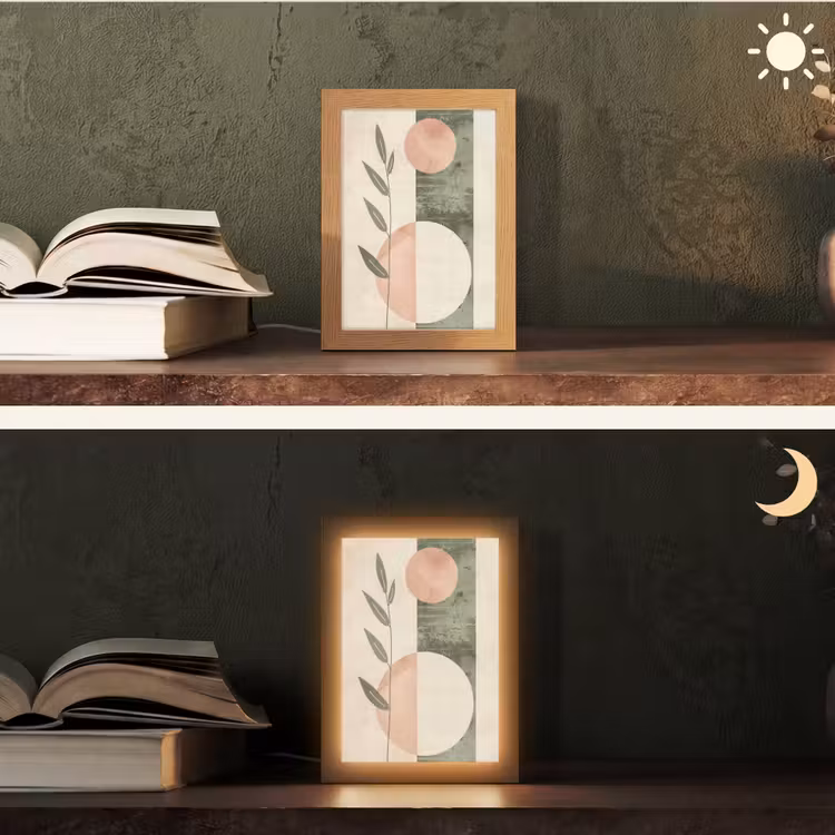 Geometrisch - Roze - Groen - Natuur Light Box met kabel (Tafellamp) klein -sfeer3