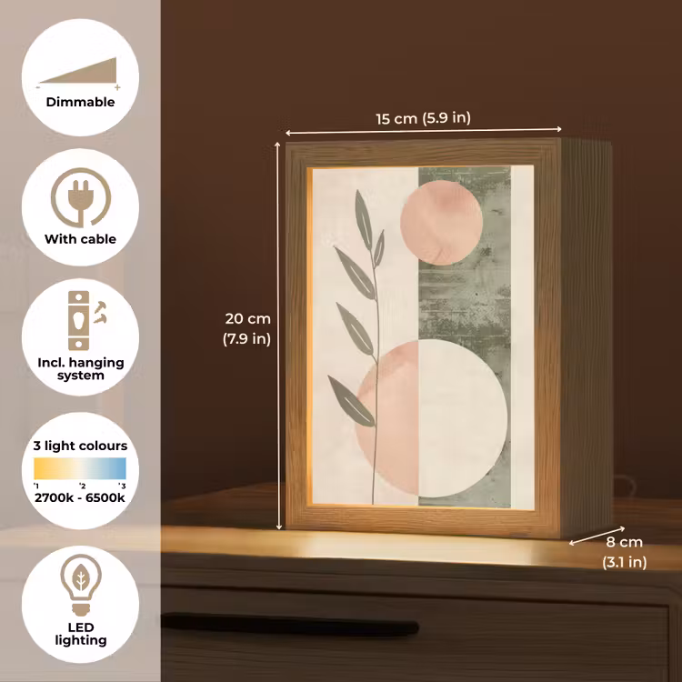 Geometrisch - Roze - Groen - Natuur Light Box met kabel (Tafellamp) klein -USP_EN