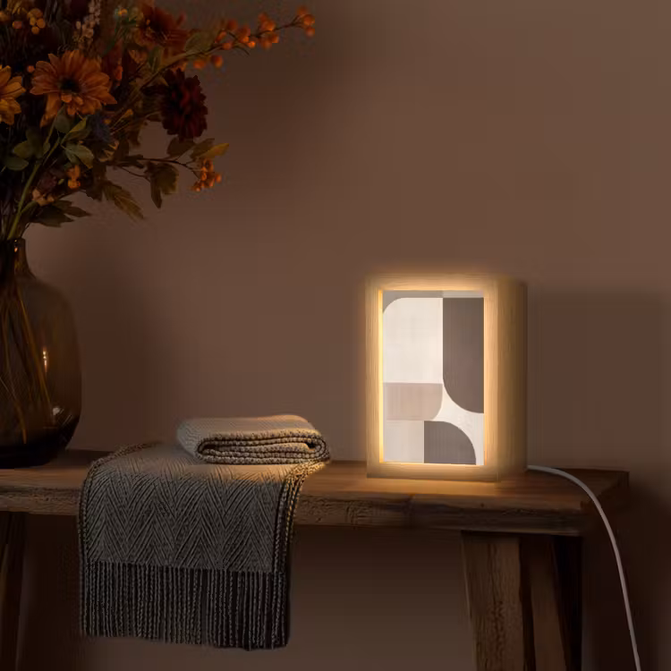 Geometrisch - Geweven structuur - Modern Light Box met kabel (Tafellamp) klein -sfeer4