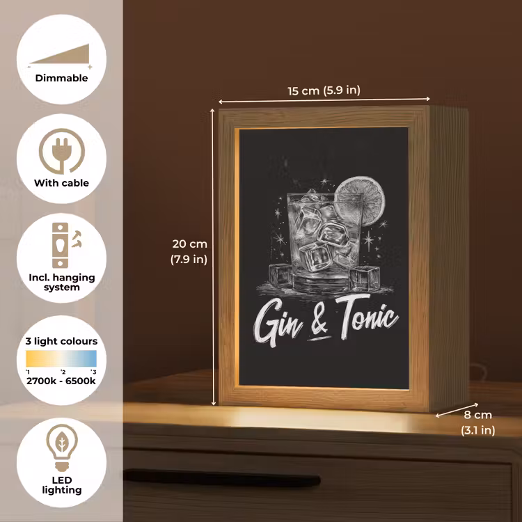 Gin en tonic - Glas - Limoen - Ijsblokjes Light Box met kabel (Tafellamp) klein -USP_EN