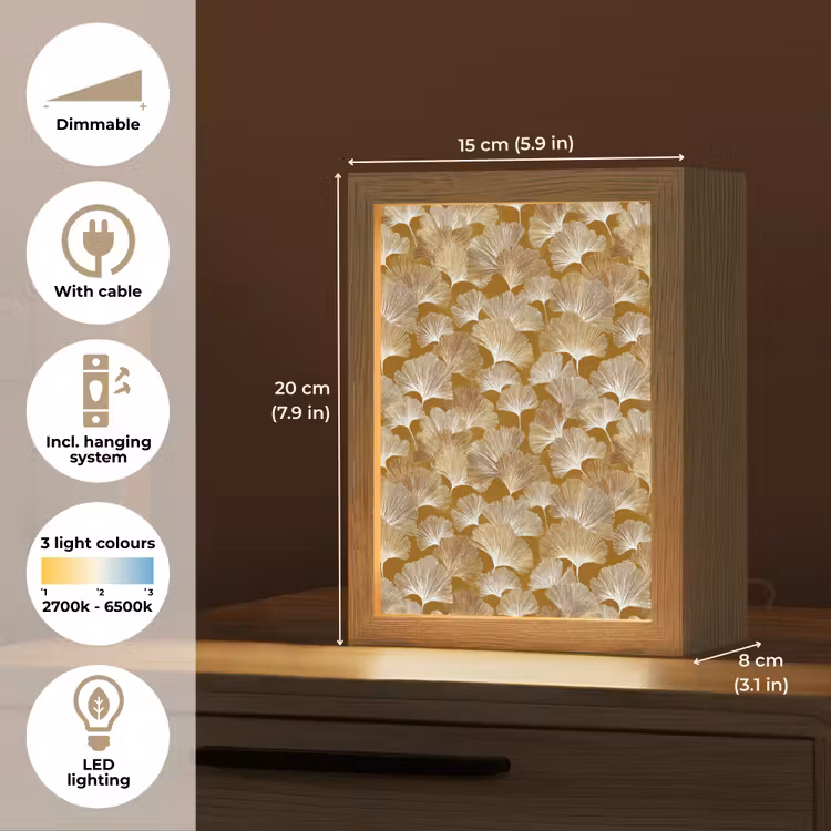 Ginkgo - Bladeren - Goud Light Box met kabel (Tafellamp) klein 925 -USP_EN