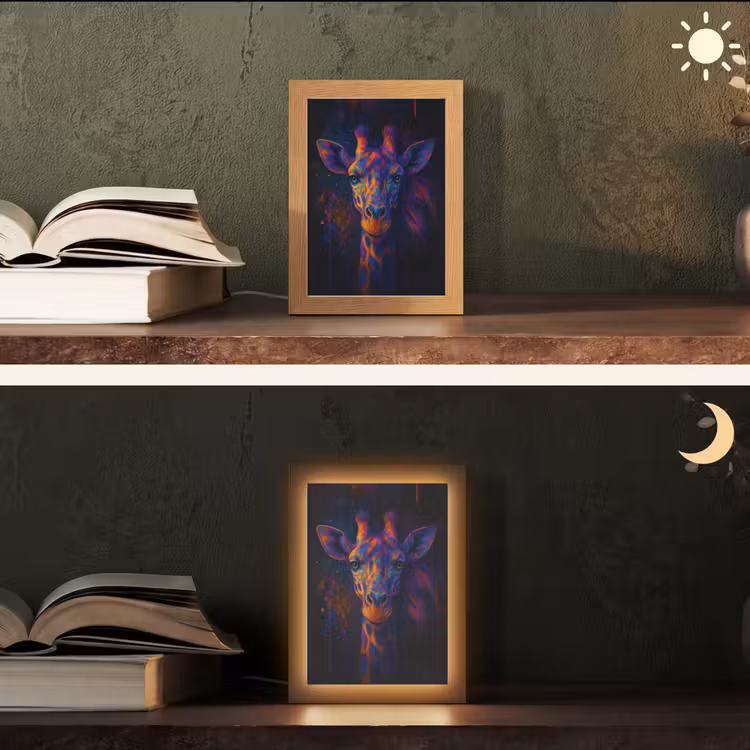 Giraffe - Gekleurd - Verfspatten Light Box met kabel (Tafellamp) klein -sfeer3