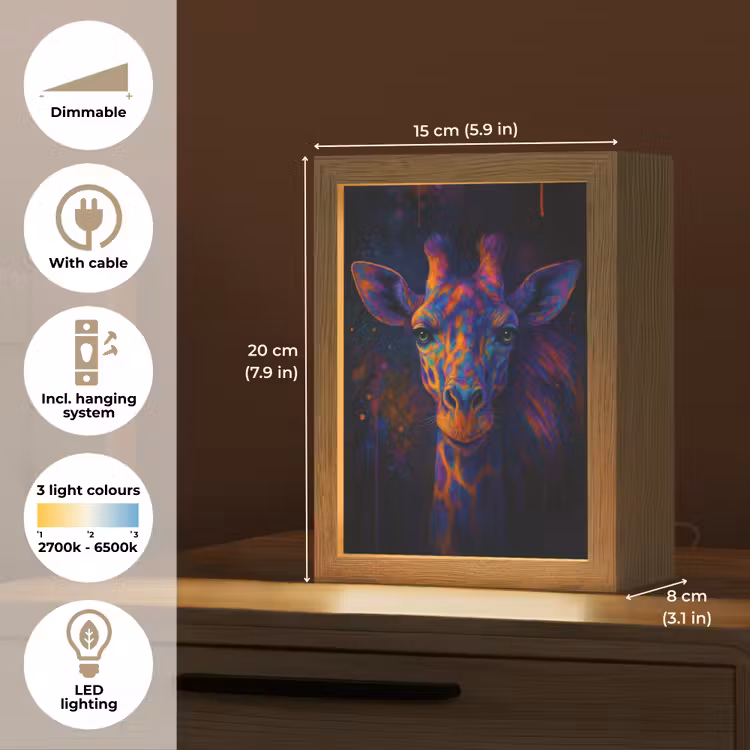 Giraffe - Gekleurd - Verfspatten Light Box met kabel (Tafellamp) klein -USP_EN