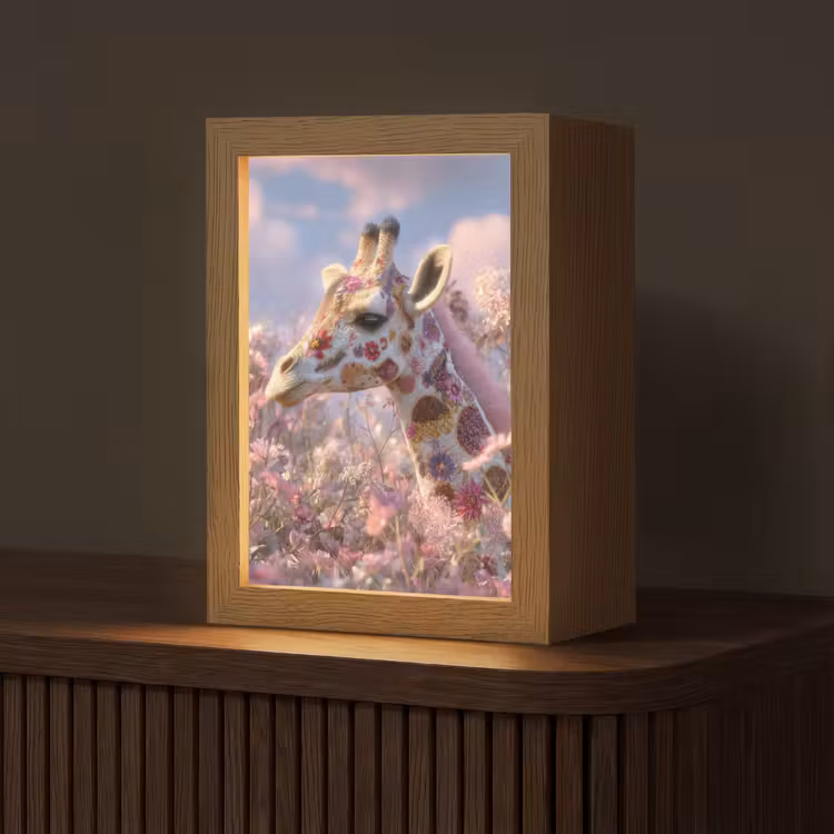 Giraffe - Bloemen - Roze Light Box met kabel (Tafellamp) klein -z3d_website