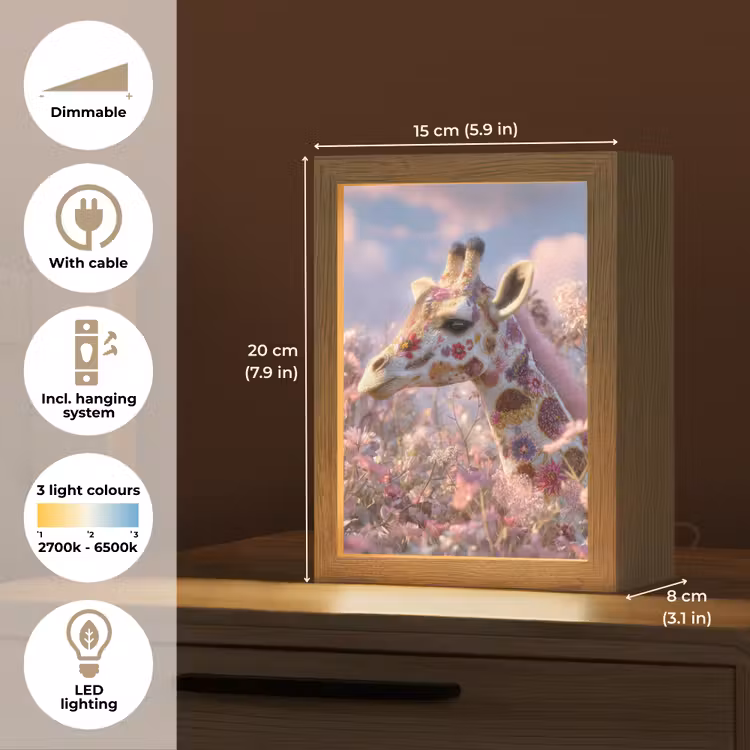 Giraffe - Bloemen - Roze Light Box met kabel (Tafellamp) klein -USP_EN