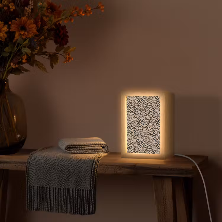 Giraf - Zebra - Motief - Bruin Light Box met kabel (Tafellamp) klein 925 -sfeer4