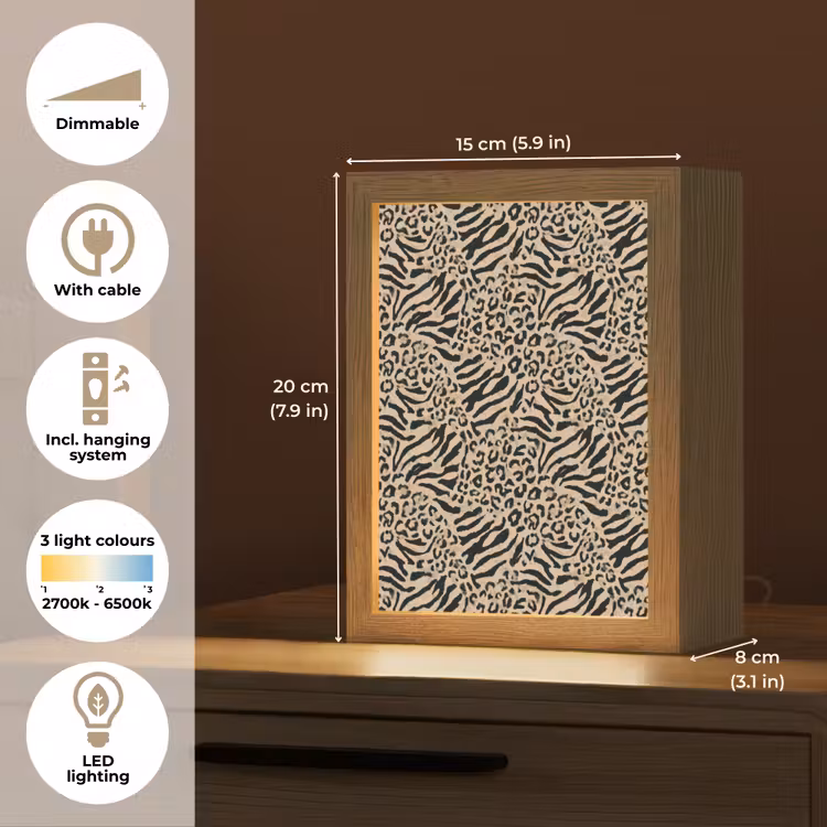 Giraf - Zebra - Motief - Bruin Light Box met kabel (Tafellamp) klein 925 -USP_EN