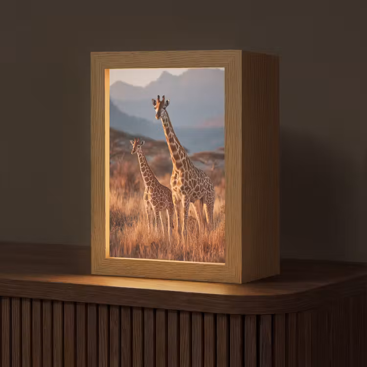 Giraffen - Hoog gras - Acaciabomen Light Box met kabel (Tafellamp) klein -z3d_website