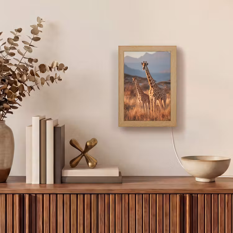 Giraffen - Hoog gras - Acaciabomen Light Box met kabel (Tafellamp) klein -sfeer2