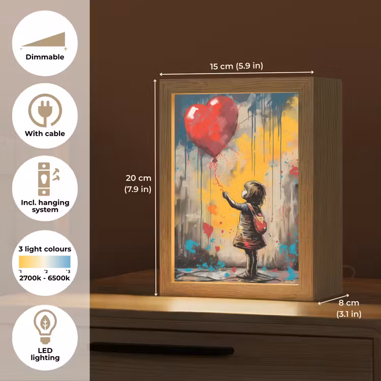 Meisje - Ballon - Hart - Graffiti Light Box met kabel (Tafellamp) klein -USP_EN