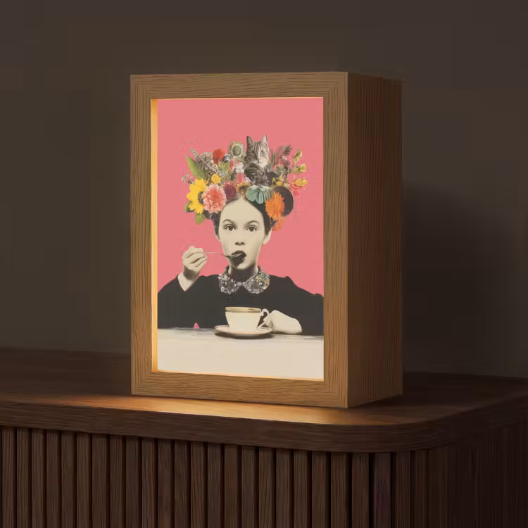 Meisje - Kopje - Bloemen - Roze Light Box met kabel (Tafellamp) klein -z3d_website