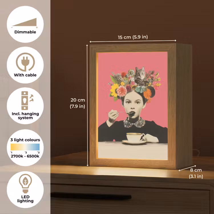Meisje - Kopje - Bloemen - Roze Light Box met kabel (Tafellamp) klein -USP_EN