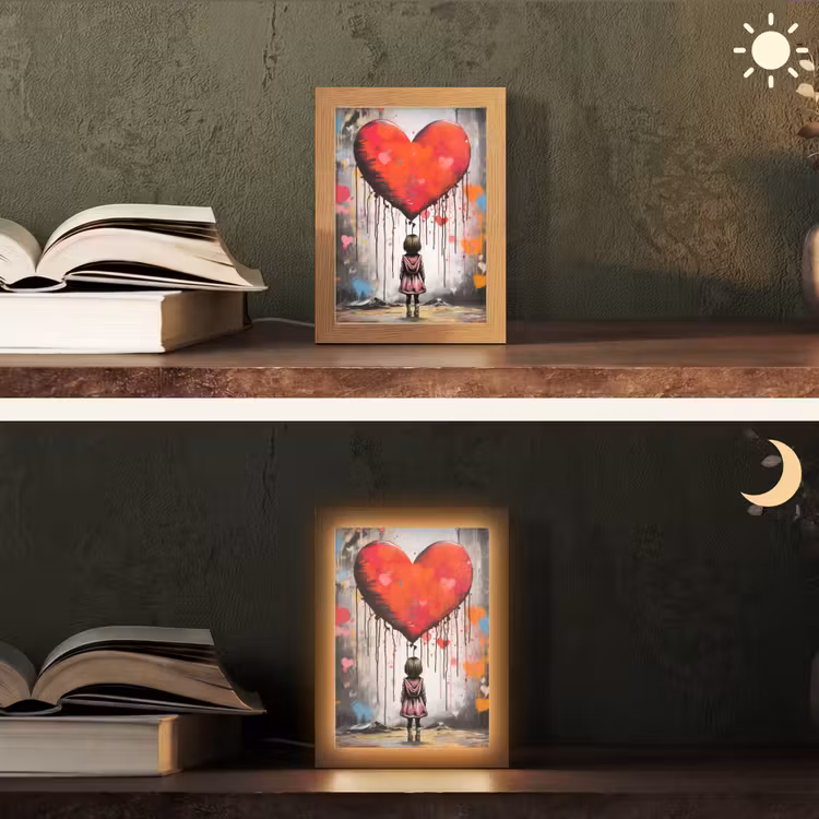 Meisje - Hart - Graffiti - Kunst - Kleuren - Rood Light Box met kabel (Tafellamp) klein -sfeer3