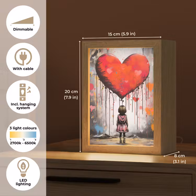 Meisje - Hart - Graffiti - Kunst - Kleuren - Rood Light Box met kabel (Tafellamp) klein -USP_EN