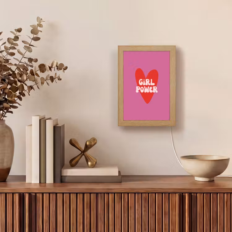 Girl power - Hart - Roze - Rood Light Box met kabel (Tafellamp) klein -sfeer2