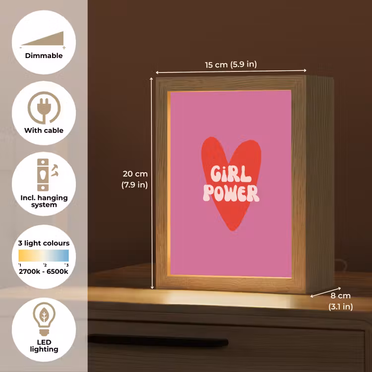 Girl power - Hart - Roze - Rood Light Box met kabel (Tafellamp) klein -USP_EN
