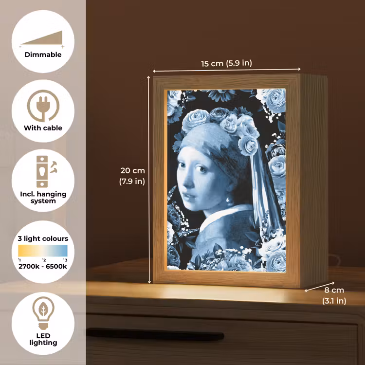 Meisje met de parel - Johannes Vermeer - Delfts blauw Light Box met kabel (Tafellamp) klein -USP_EN