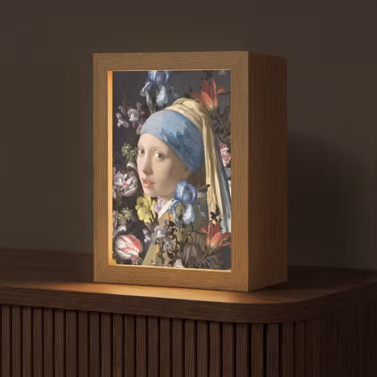 Meisje met de parel - Johannes Vermeer - Bloemen Light Box met kabel (Tafellamp) klein -z3d_website