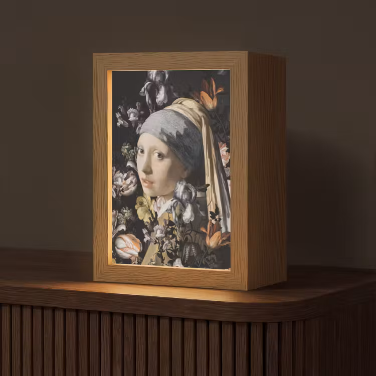 Meisje met de parel - Johannes Vermeer - Bloemen Light Box met kabel (Tafellamp) klein -z3d_website