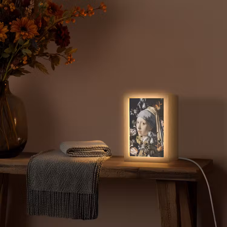 Meisje met de parel - Johannes Vermeer - Bloemen Light Box met kabel (Tafellamp) klein -sfeer4
