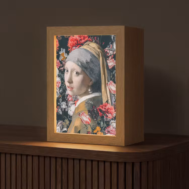 Meisje met de parel - Johannes Vermeer - Bloemen Light Box met kabel (Tafellamp) klein -z3d_website