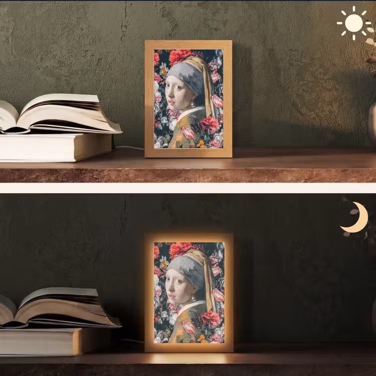 Meisje met de parel - Johannes Vermeer - Bloemen Light Box met kabel (Tafellamp) klein -sfeer3