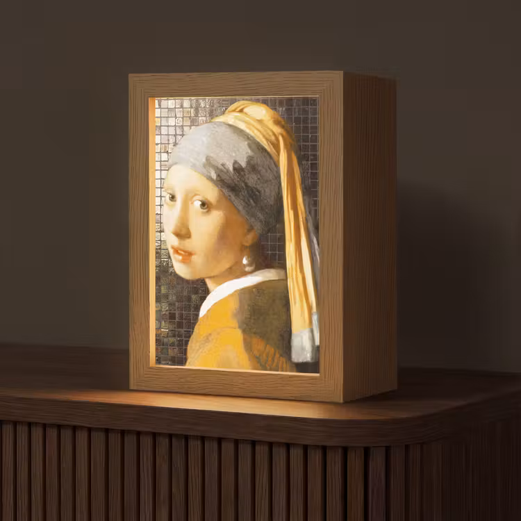 Meisje met de parel - Johannes Vermeer - Mozaïek Light Box met kabel (Tafellamp) klein -z3d_website
