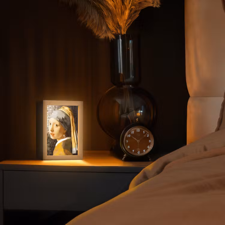 Meisje met de parel - Johannes Vermeer - Mozaïek Light Box met kabel (Tafellamp) klein -sfeer1