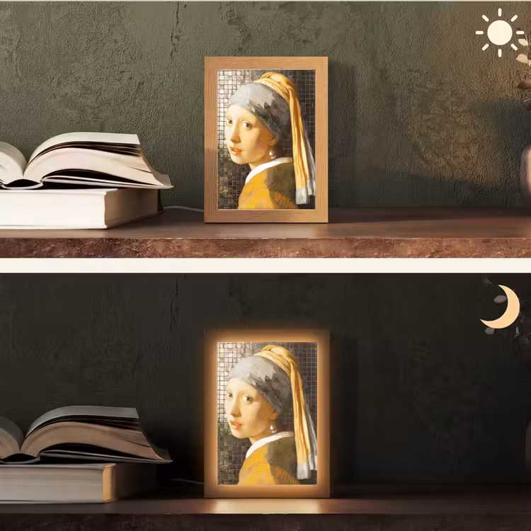 Meisje met de parel - Johannes Vermeer - Mozaïek Light Box met kabel (Tafellamp) klein -sfeer3