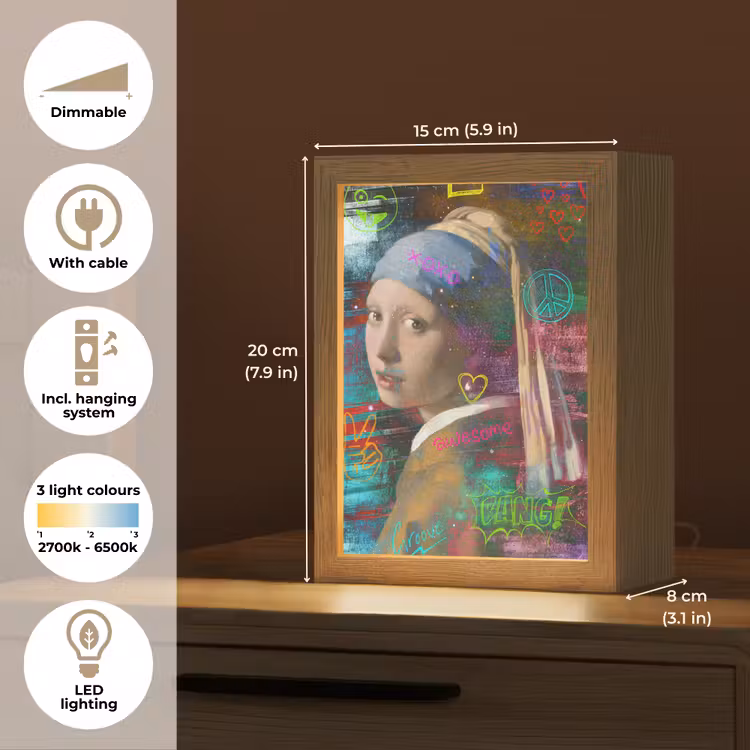 Meisje met de parel - Johannes Vermeer - Neon Light Box met kabel (Tafellamp) klein -USP_EN