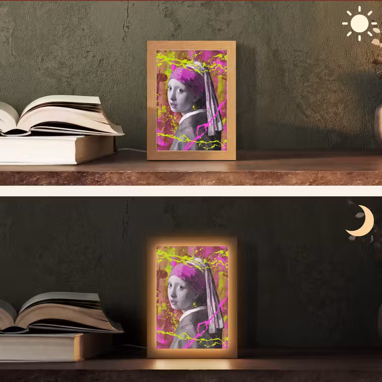 Meisje met de parel - Johannes Vermeer - Neon Light Box met kabel (Tafellamp) klein -sfeer3
