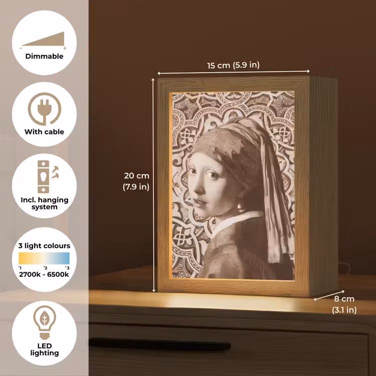 Meisje met de parel - Johannes Vermeer - Sepia Light Box met kabel (Tafellamp) klein -USP_EN