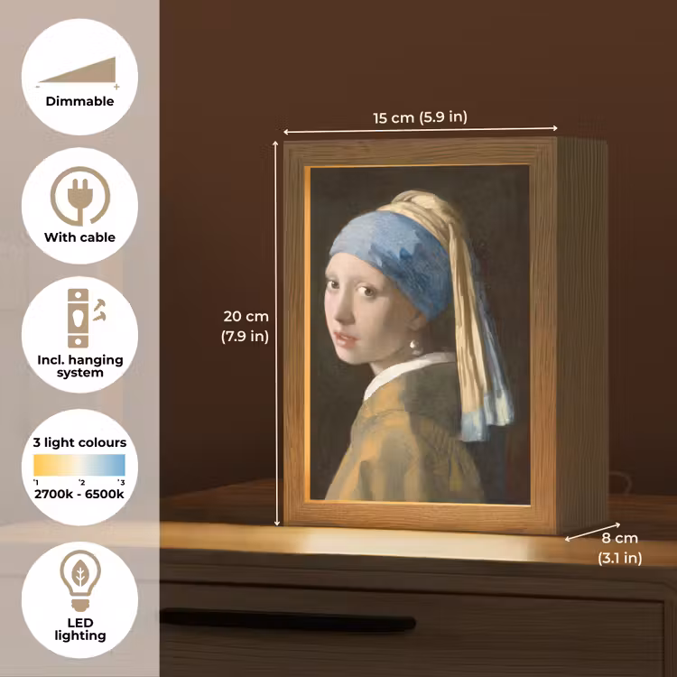 Meisje met de parel - Schilderij - Oude meesters - Vermeer Light Box met kabel (Tafellamp) klein -USP_EN