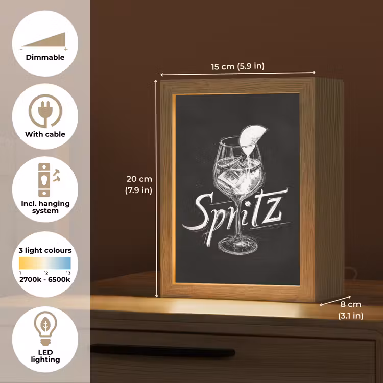 Glas spritz - Krijtletters - Ijsblokjes - Citroen Light Box met kabel (Tafellamp) klein -USP_EN