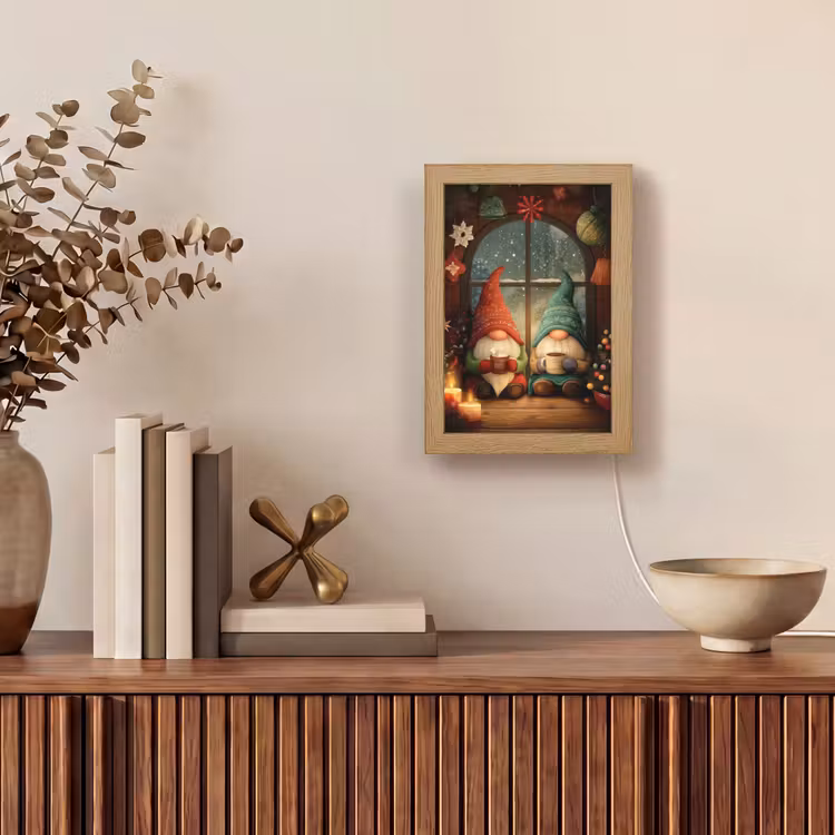 Gnooms - Kerst - Raam - Kleurrijk Light Box met kabel (Tafellamp) klein -sfeer2