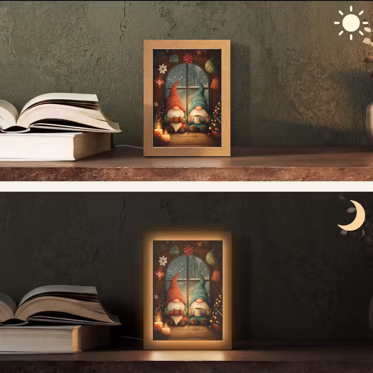 Gnooms - Kerst - Raam - Kleurrijk Light Box met kabel (Tafellamp) klein -sfeer3