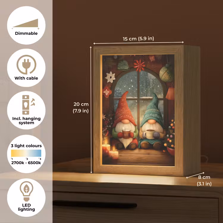Gnooms - Kerst - Raam - Kleurrijk Light Box met kabel (Tafellamp) klein -USP_EN