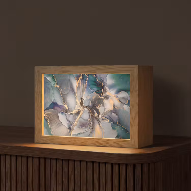 Goud - Blauw - Marmer Light Box met kabel (Tafellamp) klein -z3d_website
