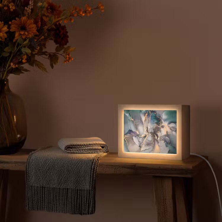 Goud - Blauw - Marmer Light Box met kabel (Tafellamp) klein -sfeer4