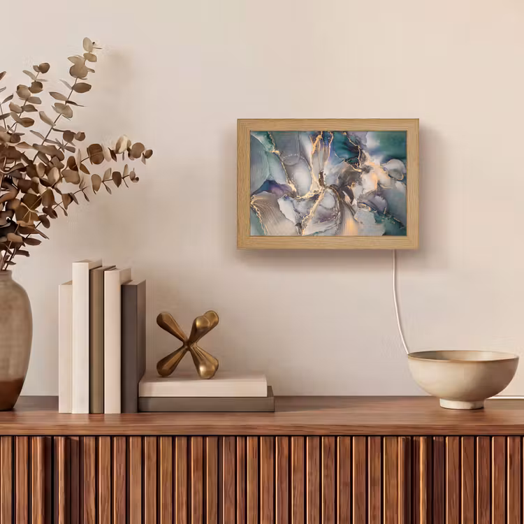 Goud - Blauw - Marmer Light Box met kabel (Tafellamp) klein -sfeer2