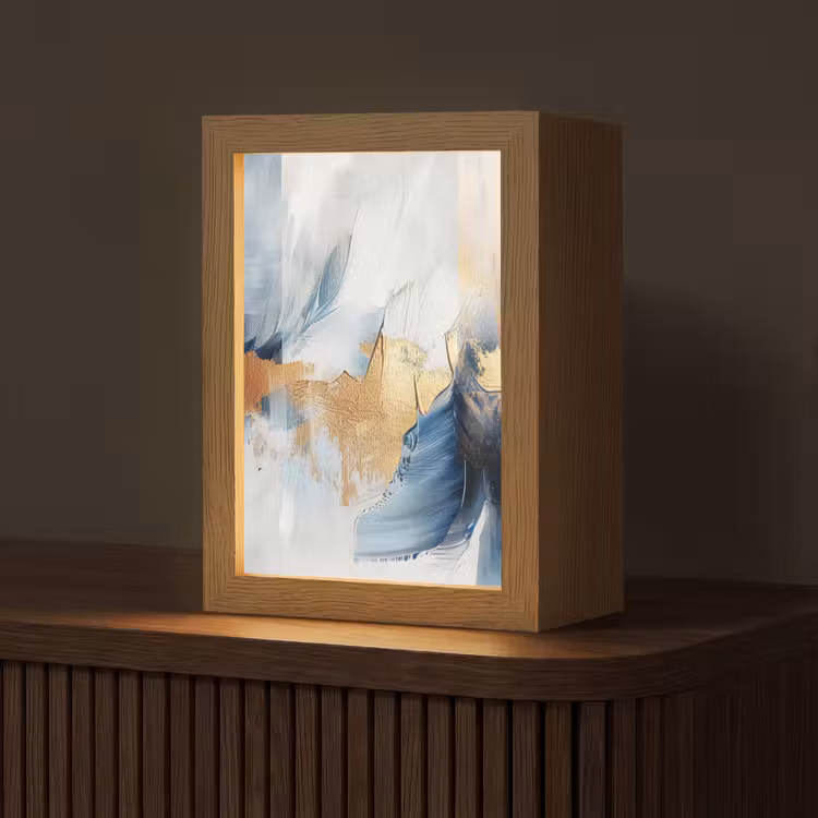 Goud - Blauw - Verf - Kunst - Modern Light Box met kabel (Tafellamp) klein -z3d_website