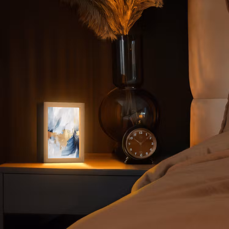 Goud - Blauw - Verf - Kunst - Modern Light Box met kabel (Tafellamp) klein -sfeer1